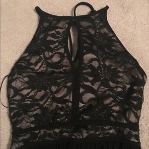 Lace halter dress [NW, Nightway] black and beige
